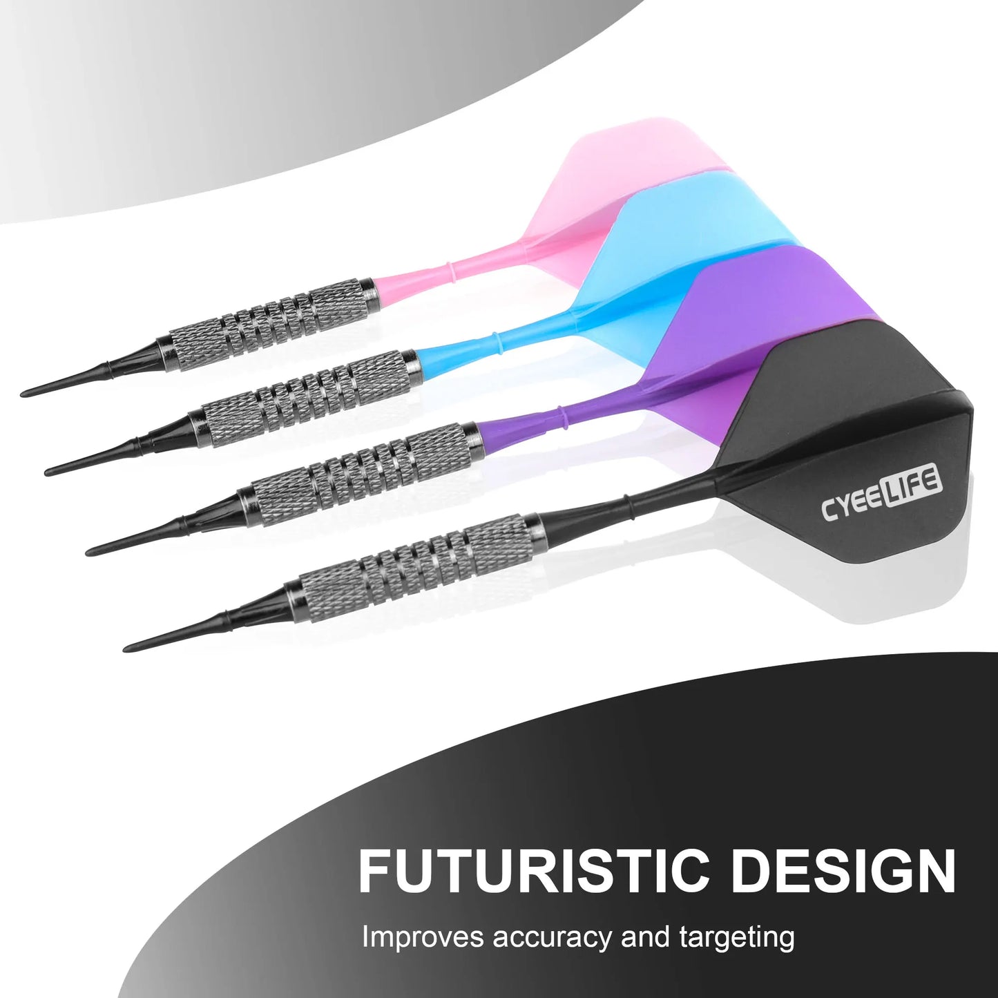 CyeeLife 12/14g Soft tip darts set 12 Packs with 4 Colors one piece Flights,100 plastic points(4 Colors each 25pcs)