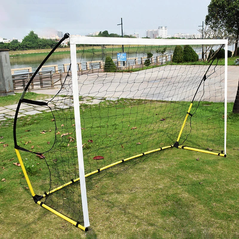 Quick Set Up Soccer Goal and Nets Instant Collapsible Metal Base Durable Vertical Posts Folding Bow Style Football Goal