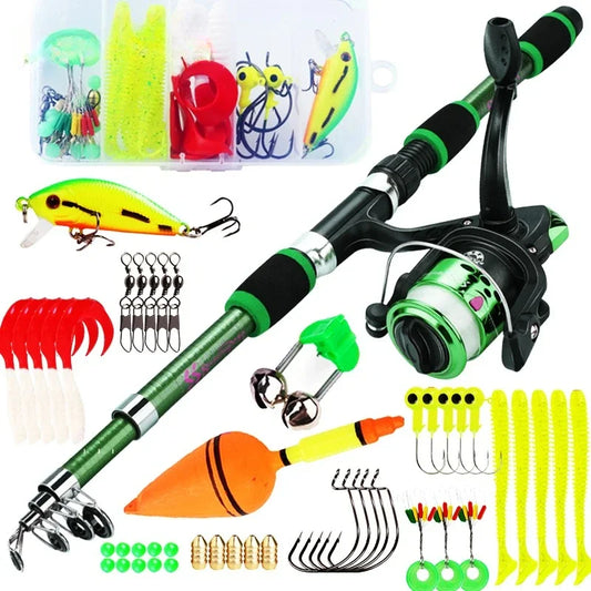 Spinning Fishing Rod and Reel Combo1.8M Telescopic Rod with 5.2:1 3BB Fishign Reel Max Drag 5kg Fishing Kit