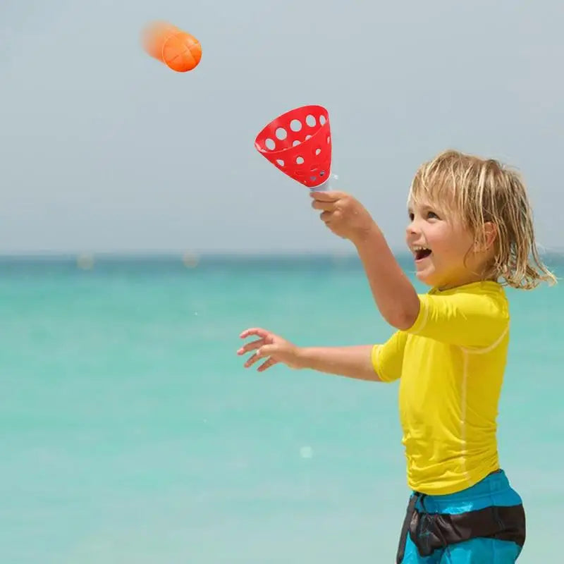 Ball Game Toss And Catch Ball Game Outdoor Beach Game Set With Throw Button 2 Catch Baskets 6 Balls Hand-eye Coordination